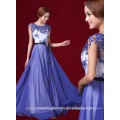 Alibaba Elegant Long New Designer Cap SLeeve Blue Color Chiffon Beach Lace Vestidos de noite ou vestido de dama de honra LE26